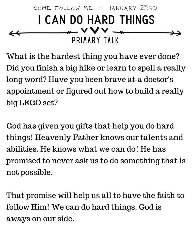 Simple Primary Talk about how we can do hard things because God is on our side. #OSSS #PrimaryTalk #God #Gifts