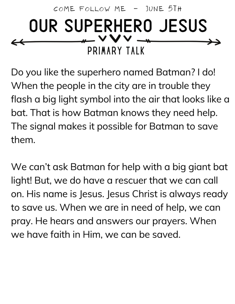 Primary Talk for June about how Jesus is our Superhero! #OSSS #Superhero #Jesus #primarytalk