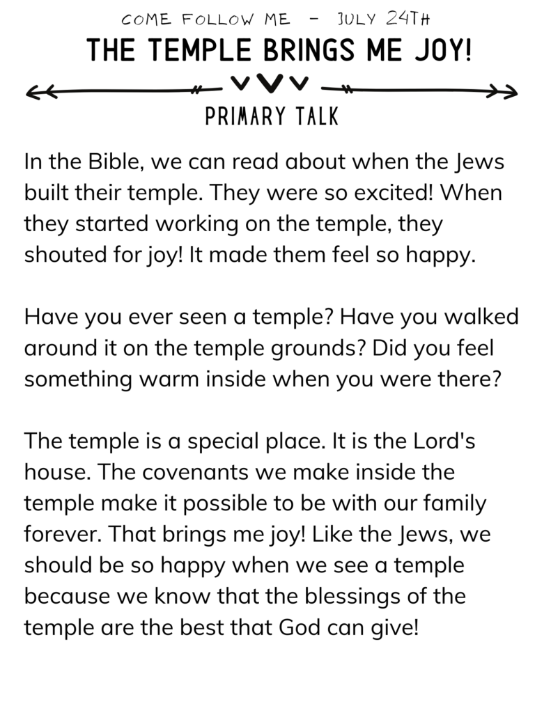 This talk is written for Primary Children. It is about how the temple brings joy! #OSSS #PrimaryTalk #Temples #HouseOfTheLord 