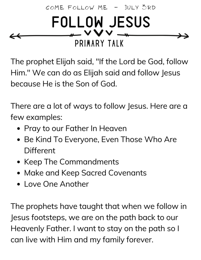 Printable Primary Talk for kids about why we follow Jesus Christ. #PrimaryTalk #Printable #Jesus #OSSS 