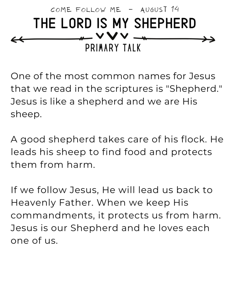 Primary Talk about how the Lord is our Shepherd and if we follow Him we can be safe and protected. #OSSS #Shepherd #Lord #FollowHim #PrimaryTalk