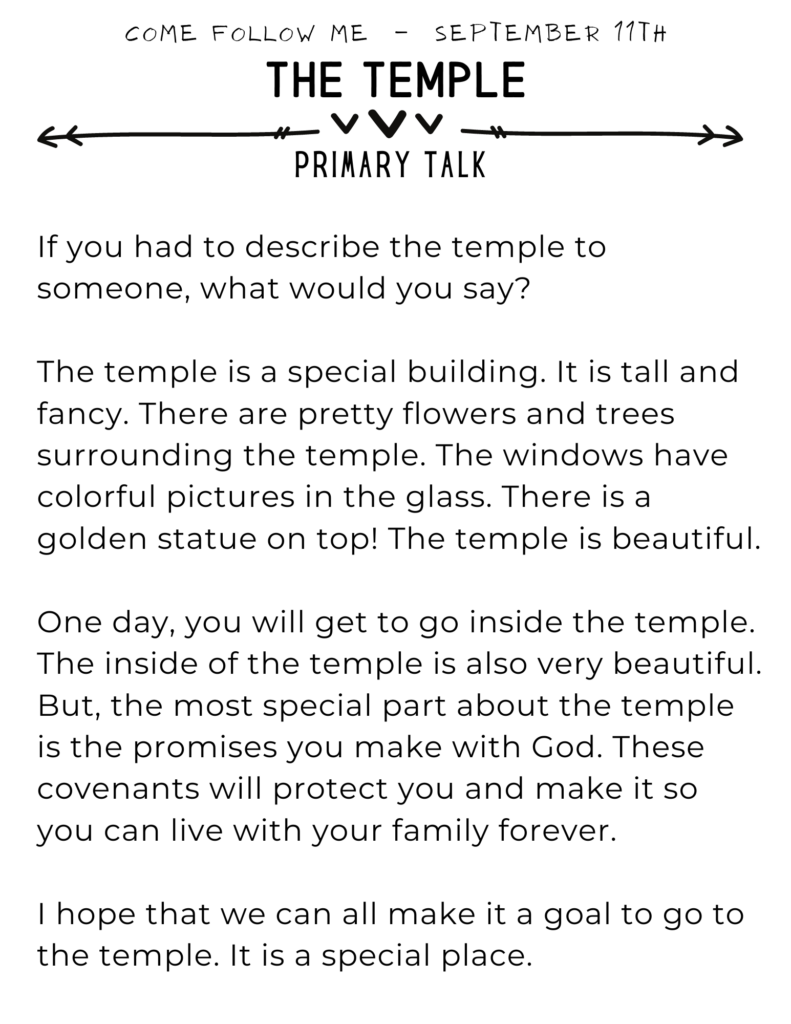 This simple primary talk is about how the covenants we make inside the temple are more beautiful than the building. #OSSS #Temple #Covenants #PrimaryTalk #Jesus