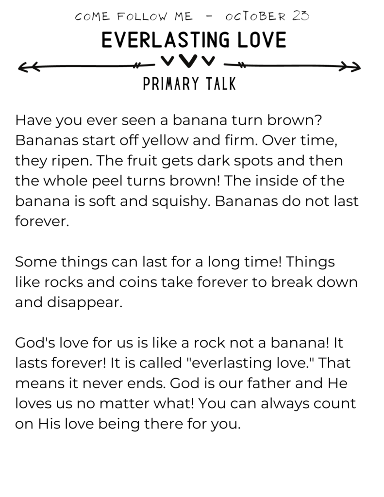 Primary Talk for children about how God's love for us is everlasting and unchanging. #OSSS #GodsLove #EverlastingLove #PrimaryTalk