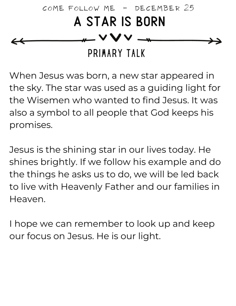 Primary Talk for children about how Jesus is our light. #OSSS #Christmas #StarIsBorn #Jesus #PrimaryTalk