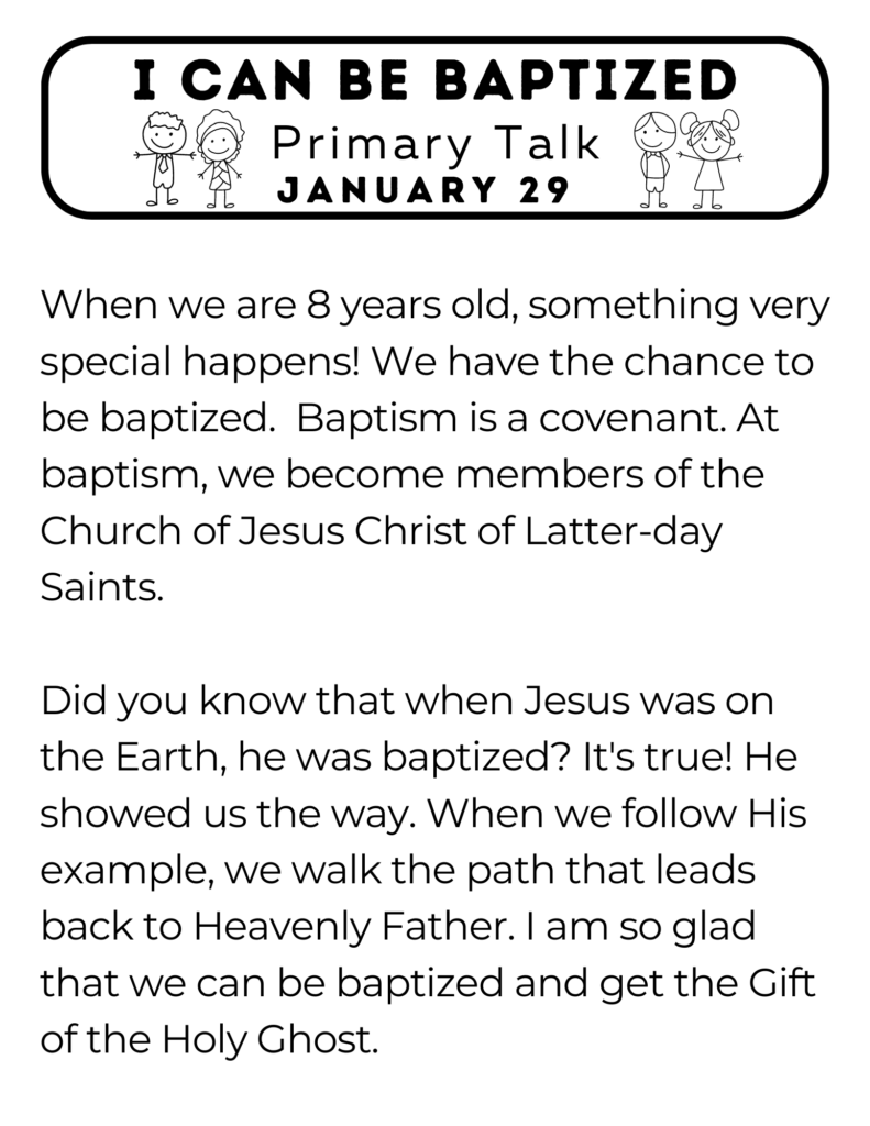 This is a primary talk that explains how we can be baptized like Jesus was baptized. #OSSS #Baptism #Jesus #ComeFollowMe