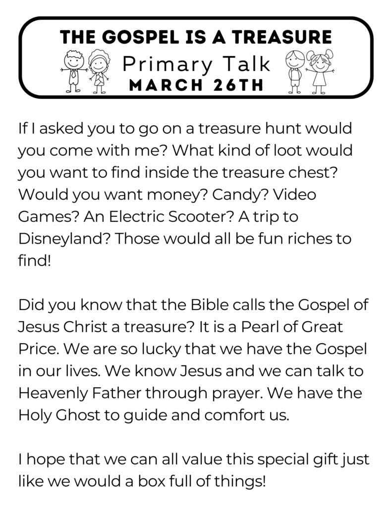 Primary Talk about how the Gospel of Jesus Christ is compared to a Pearl of Great Price. #Treasure #PrimaryTalk #OSSS #Gospel