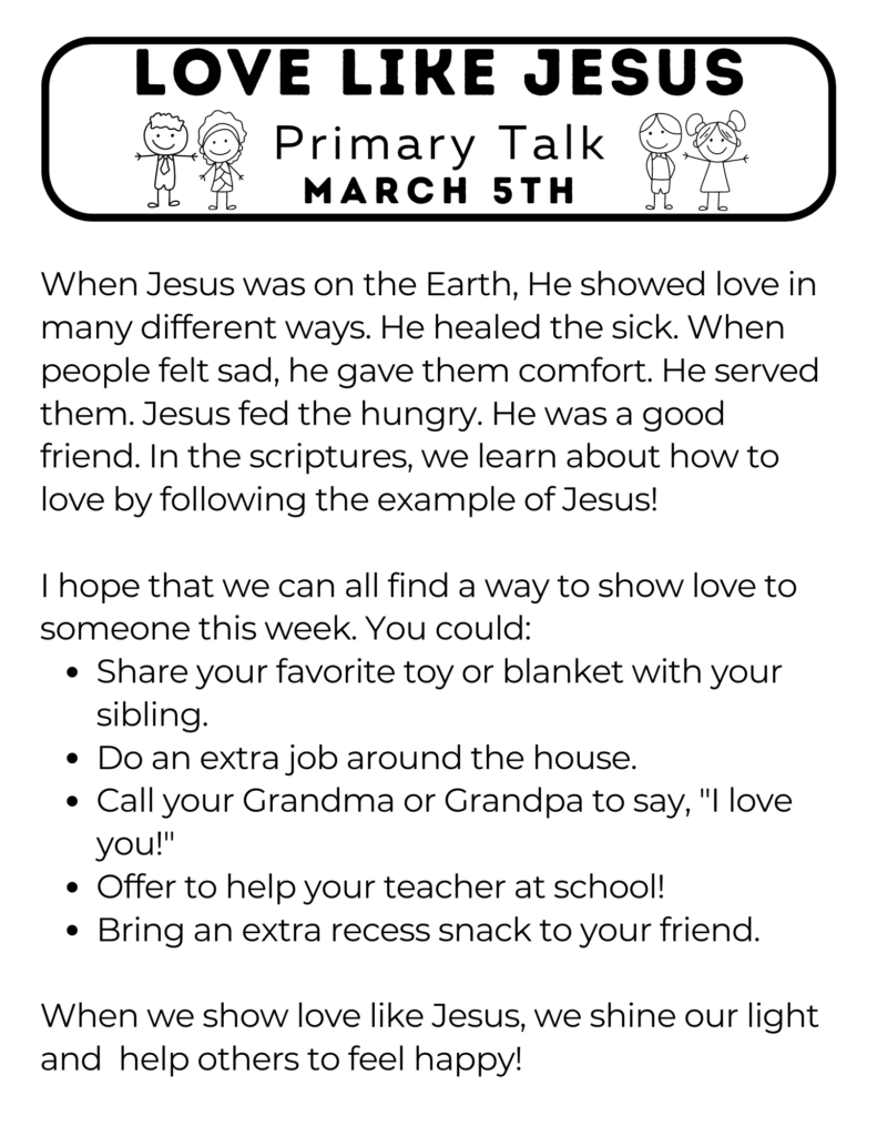 Primary Talk for Children about how we can love like Jesus. Easy to read and understand. #OSSS #Love #Jesus #PrimaryTalk