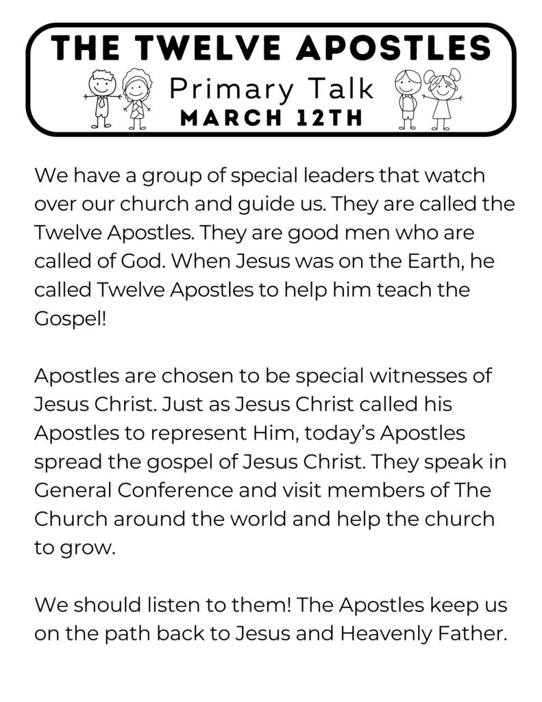 Children's Primary Talk about the Twelve Apostles. #OSSS #PrimaryTalk #TwelveApostles