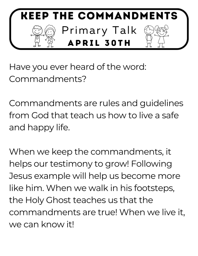 Simple Primary Talk about how when we keep the commandments our testimony can grow. #OSSS #Commandments #PrimaryTalk #LDS #Truth
