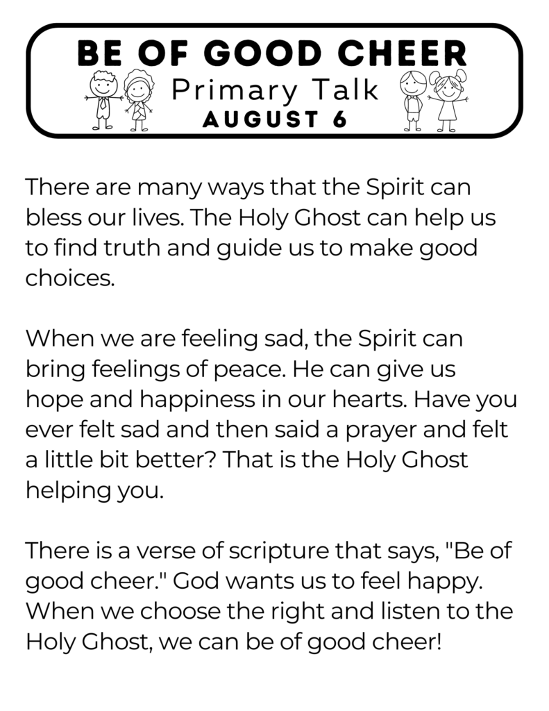 Simple Primary Talk about how we can be happy and that God wants us to be happy! #OSSS #Cheer #PrimaryTalk #ComeFollowMe