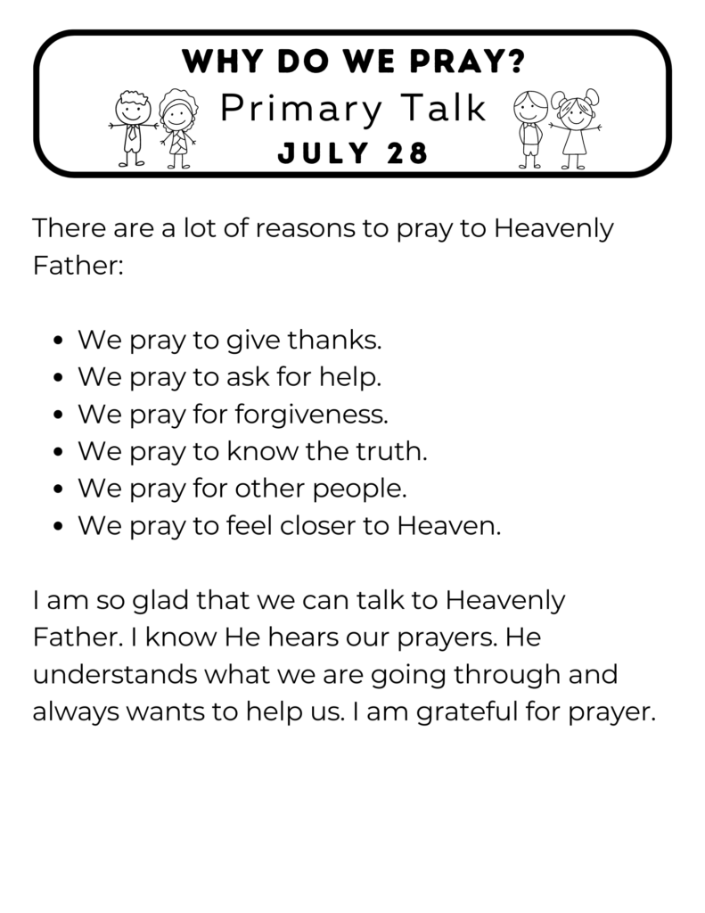 Primary Talk about why we pray. #Prayer #HeavenlyFather #OSSS #Heaven
