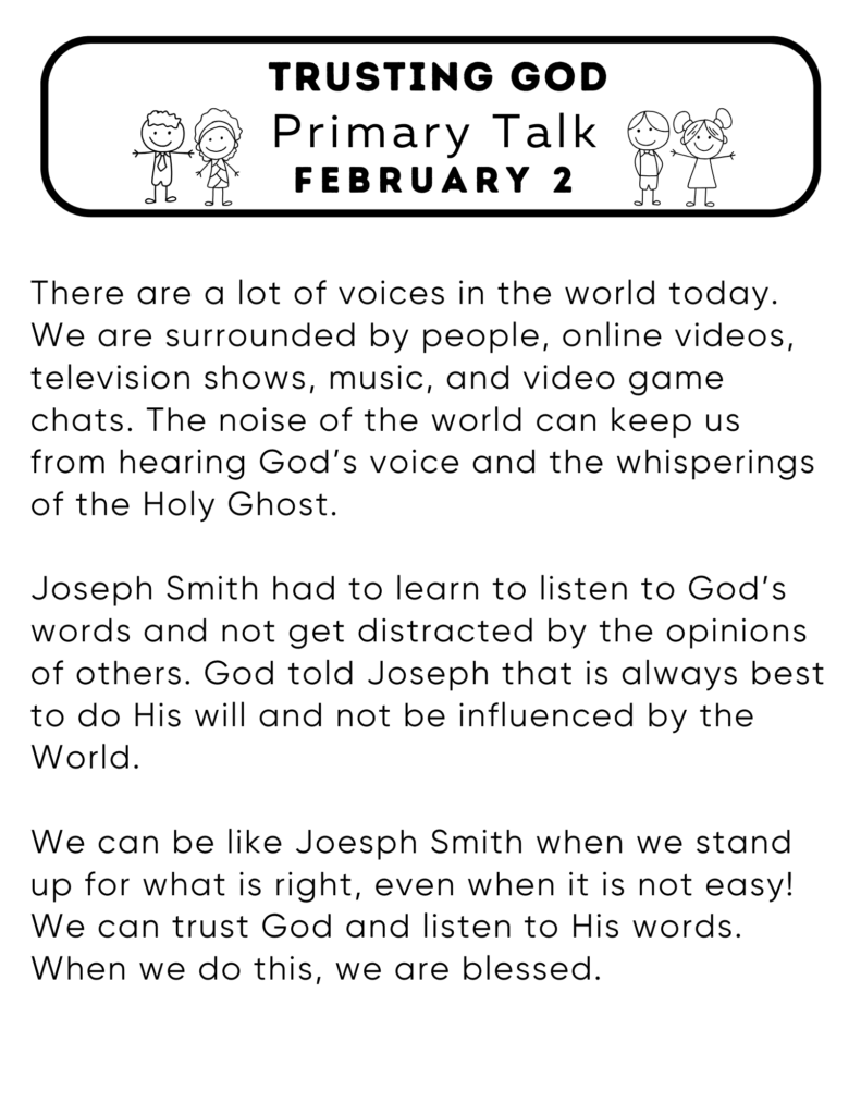 Printable Primary Talk about how we can listen to the Spirit and trust God. #OSSS #TrustGod #PrimaryTalk 