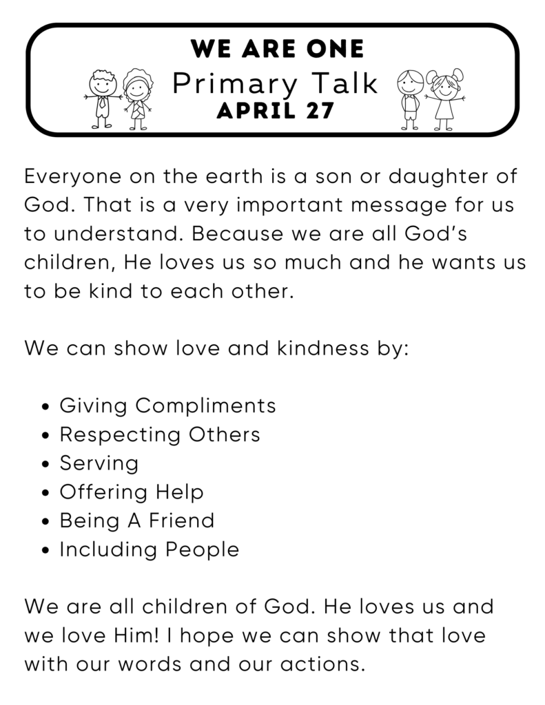 Primary Talk about how we are all God's Children so we should show love to everyone. #ChildOfGod #PrimaryTalk #OSSS #Kindness