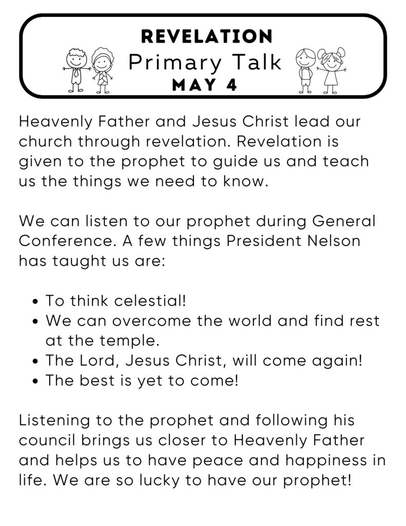 Primary talk about how Heavenly Father and Jesus Christ lead our church by revelation to our prophet. #ComeFollowMe #OSSS #Revelation #Prophet #PresidentNelson