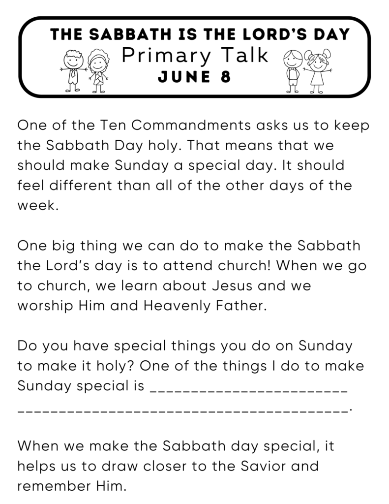 Simple Primary Talk about how the Sabbath Day should be special. #OSSS #PrimaryTalk #SabbathDay #Sunday