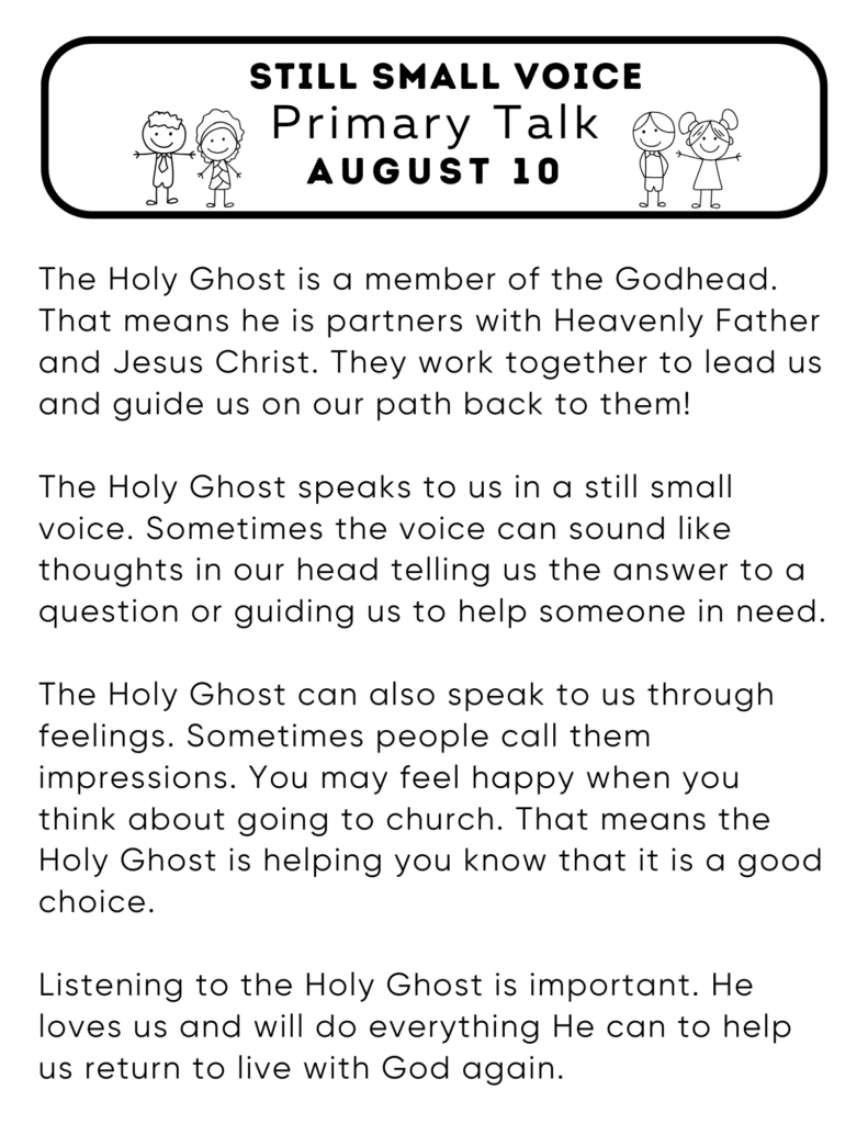Primary Talk about how the Holy Ghost speaks to us in our lives. #HolyGhost #StillSmallVoice #OSSS 