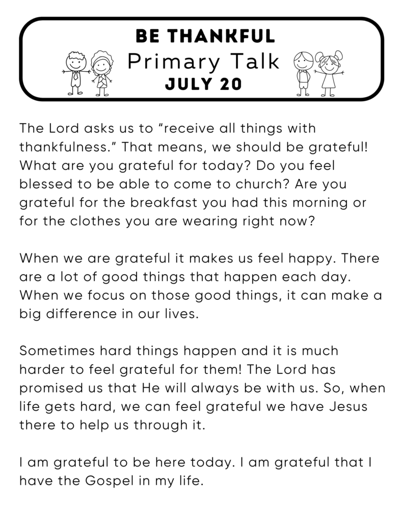 Primary Talk about how when we are grateful we are happy. #OSSS #PrimaryTalk #Thankful #Gratitude