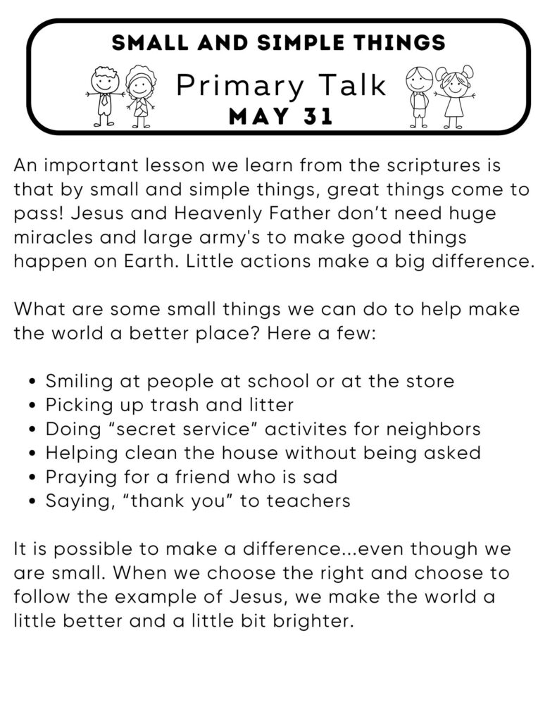 Simple primary talk about how small acts of goodness can change the world for the better. #PrimaryTalk #OSSS #SmallAndSimple