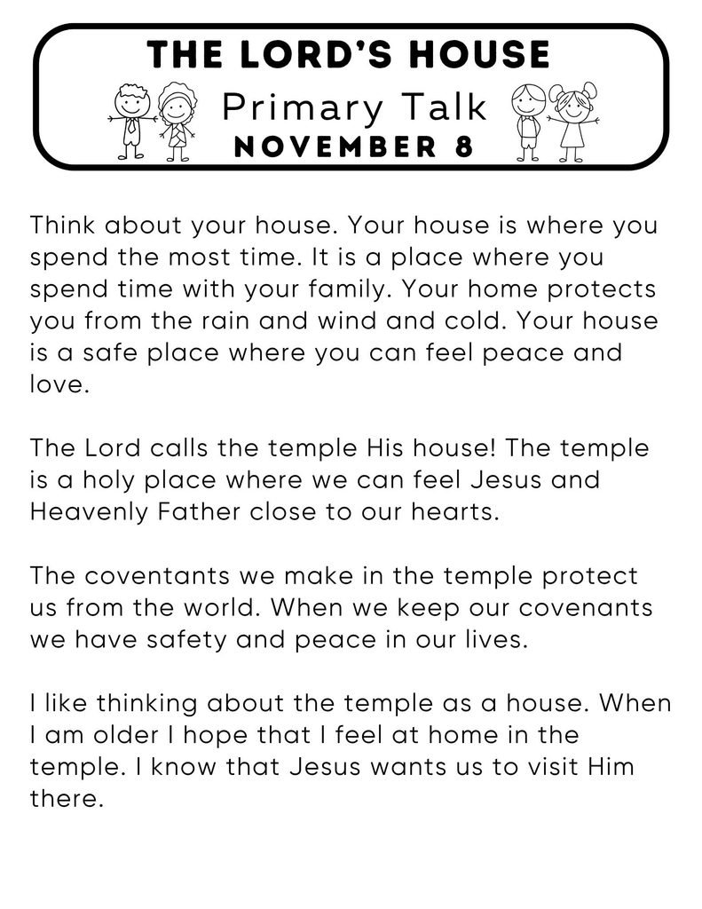 Primary Talk about the Lord's House